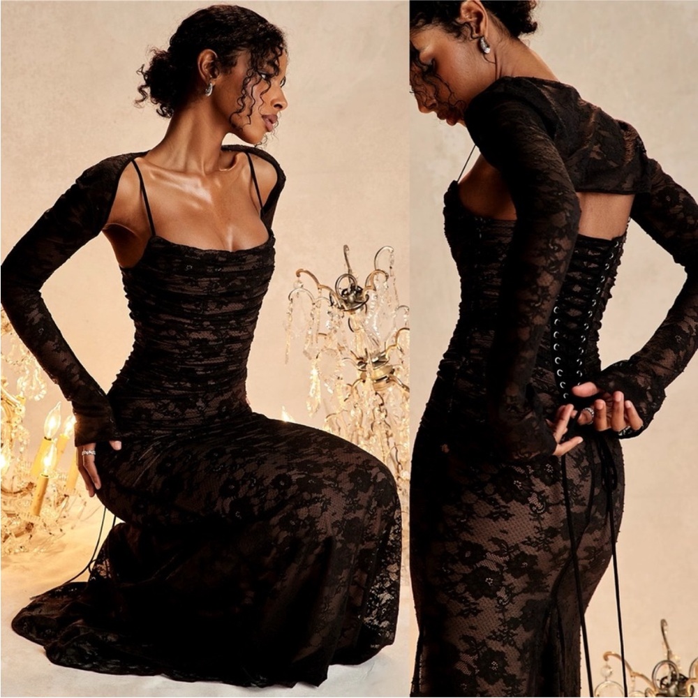 House of CB Artemis Black Maxi Lace Dress